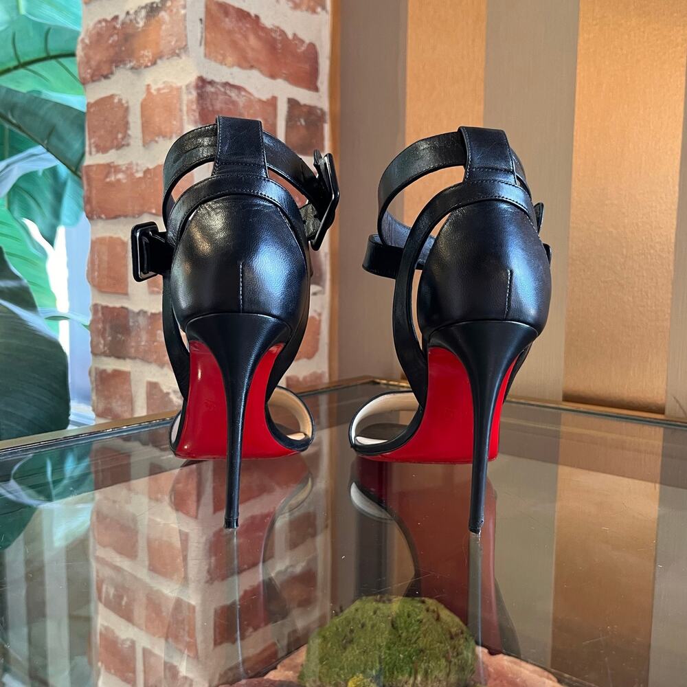 LOUBOUTIN Kid Multipoint 100 Black Leather Sandals SZ 36 (US 6) - Picture 5 of 13